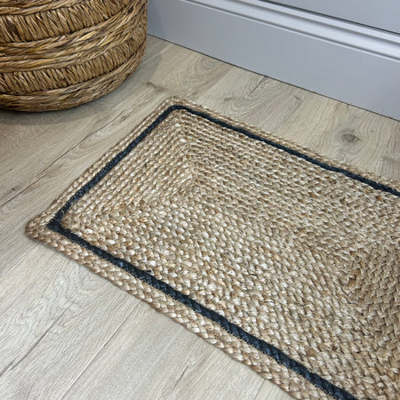 Jute Door Mat rug With Charcoal Boarder 2 Sizes Available