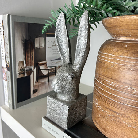 Stone hare rabbit head on stand