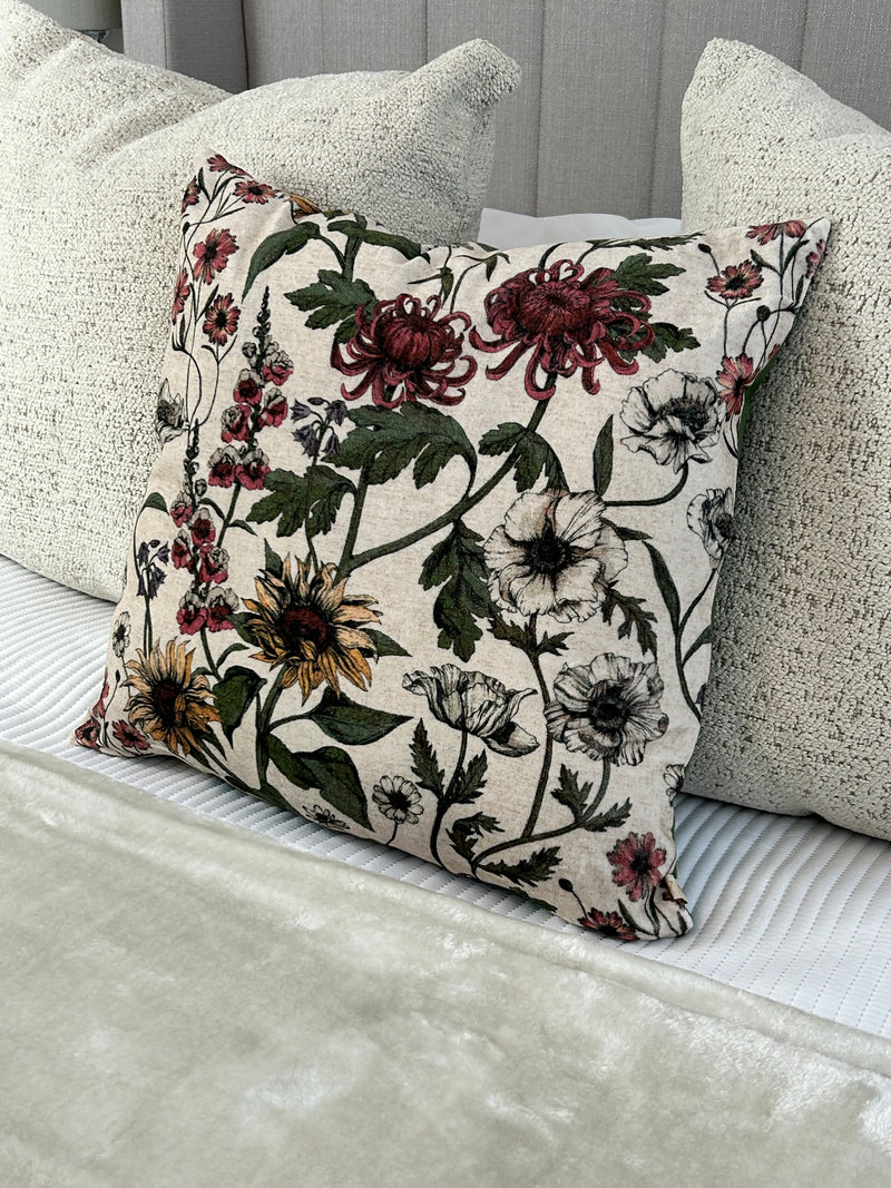 Natural floral and stripe cushion