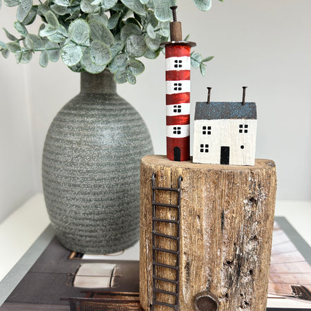 Lighthouse on Cliff wooden Block