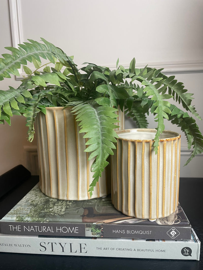 Two Tone Natural Beige Stripe plant pots