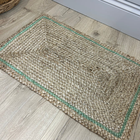 Jute Door Mat rug With Sage Green Boarder 65x40cm