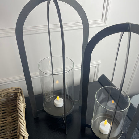 Store seconds Black arched metal glass candle holder lantern