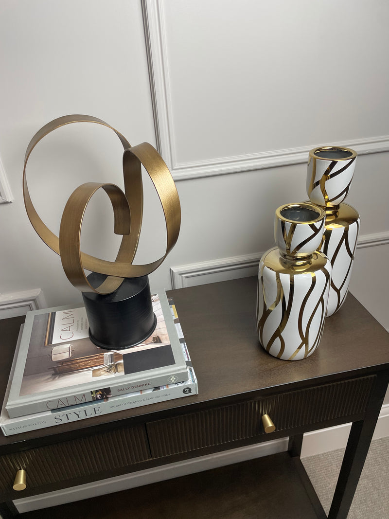 White and Gold Abstract Print Vase