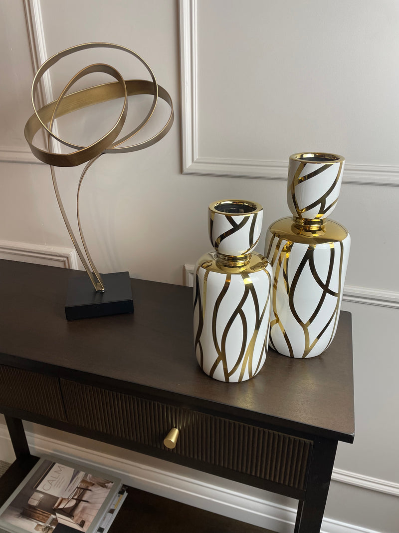 White and Gold Abstract Print Vase
