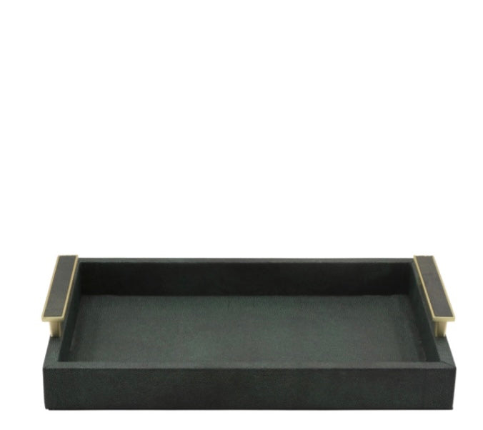 Green Faux Leather Litchi Tray With Handles