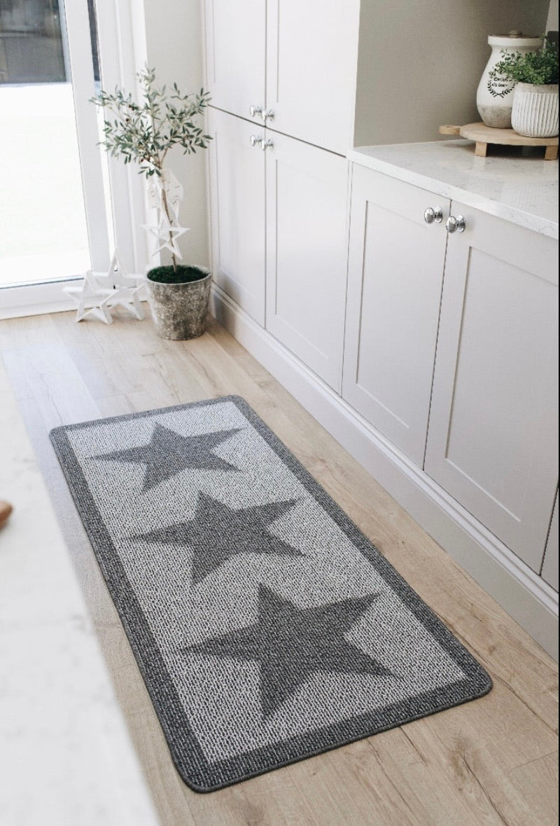 Grey Star Door washable mat rug Runner 67cm by 150cm and 67xm by 200cm