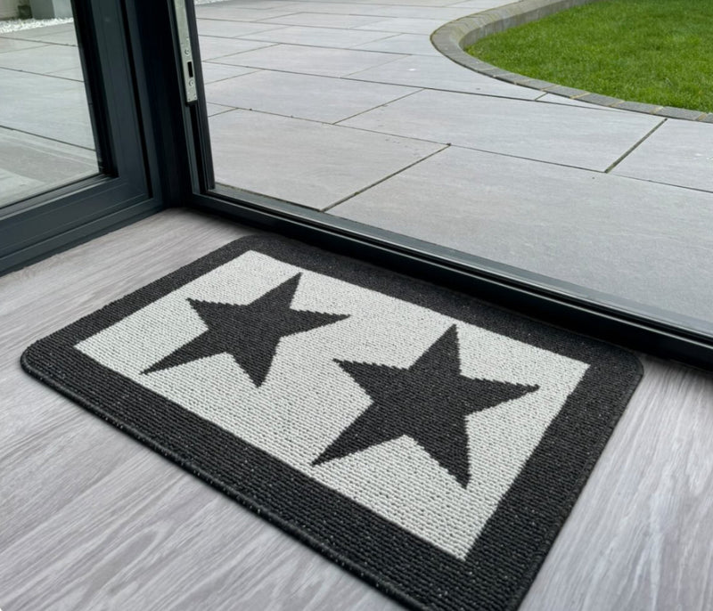 Charcoal Star Door washable Mat Rug 80x50cm and 67x100cm