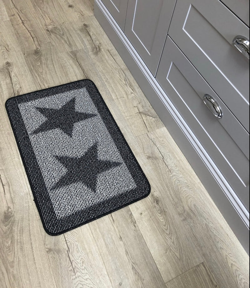 Charcoal Star Door washable Mat Rug 80x50cm and 67x100cm
