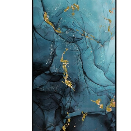 Framed Teal Blue and Gold Abstract Canvas 62cm x 122cm