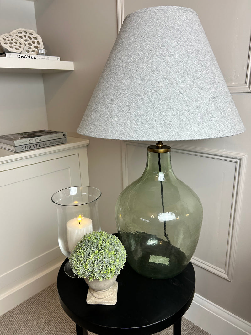 Off White beaded bobble ceramic lamp with linen shade