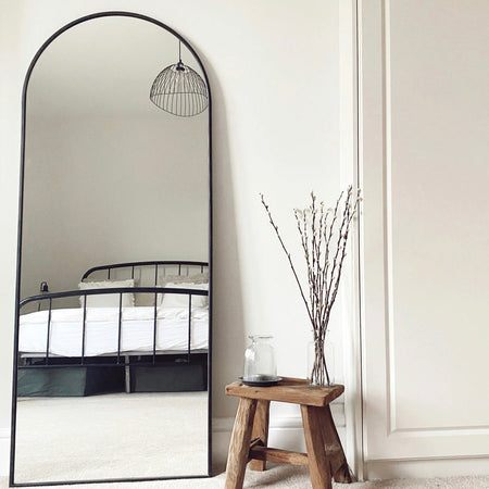 Black metal arched full length mirror