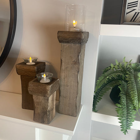 Set of 3 rustic wooden reclaimed candle holders