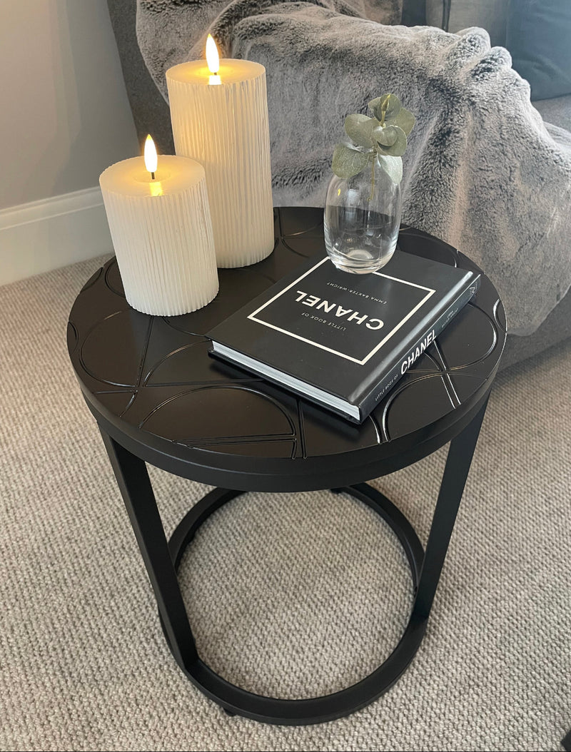 Store second black patterned side table
