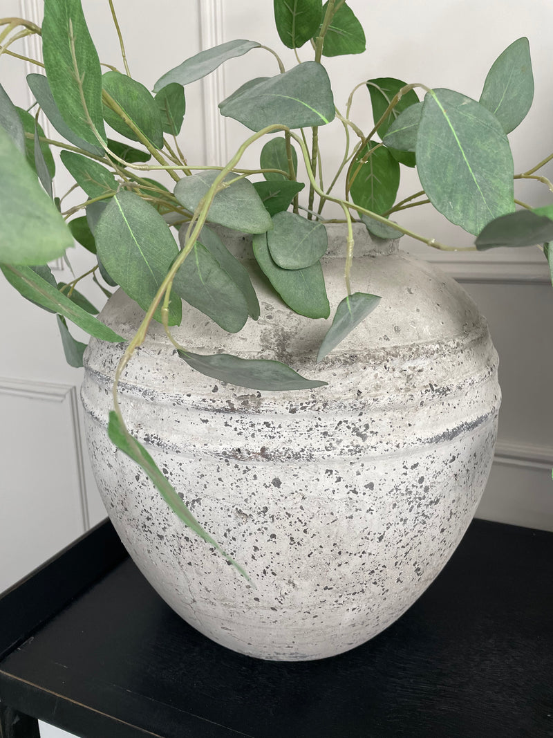 Large chunky ribbed stone round vase