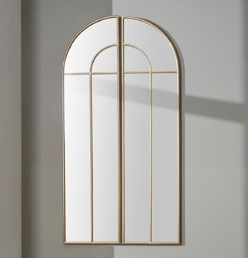 Gold arched window mirror two part