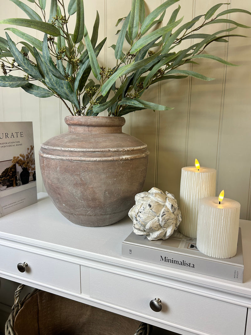 Bronze Pewter Ribbed Ceramic Planter