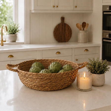 Woven tray bowl with handles