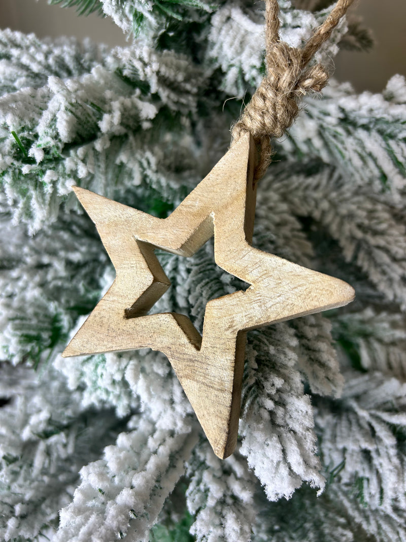 Natural Wooden Hanging Cutout Star, 2 Sizes