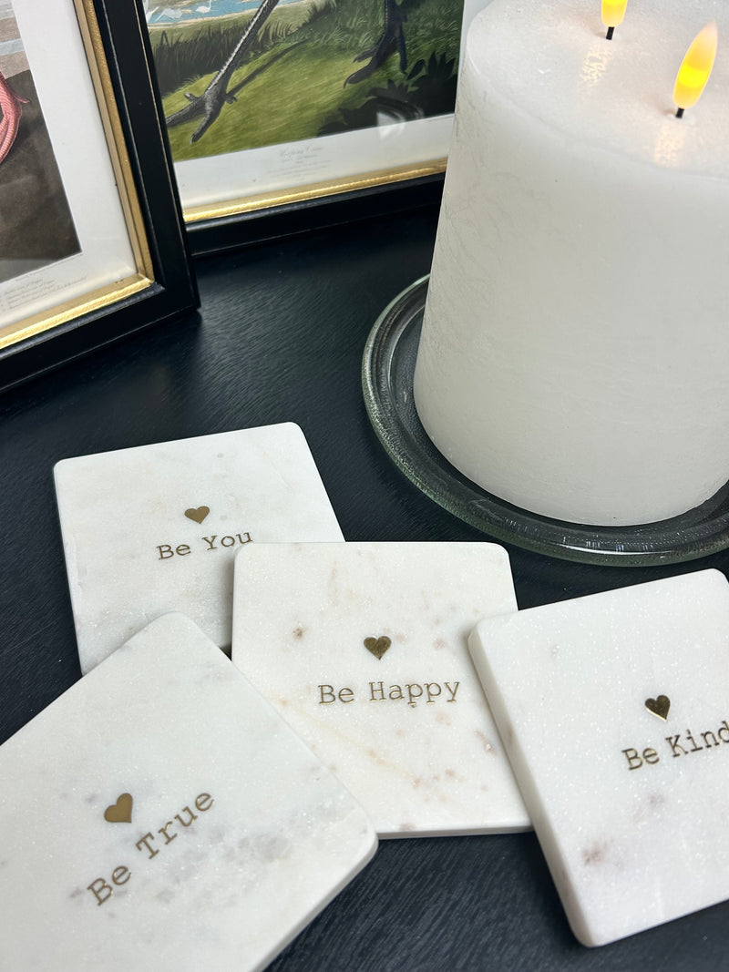Set of 4 marble ‘be’ coasters