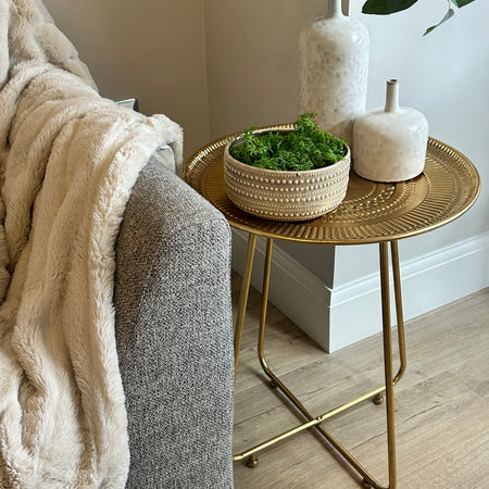 Antique Gold Embossed Round Side Table