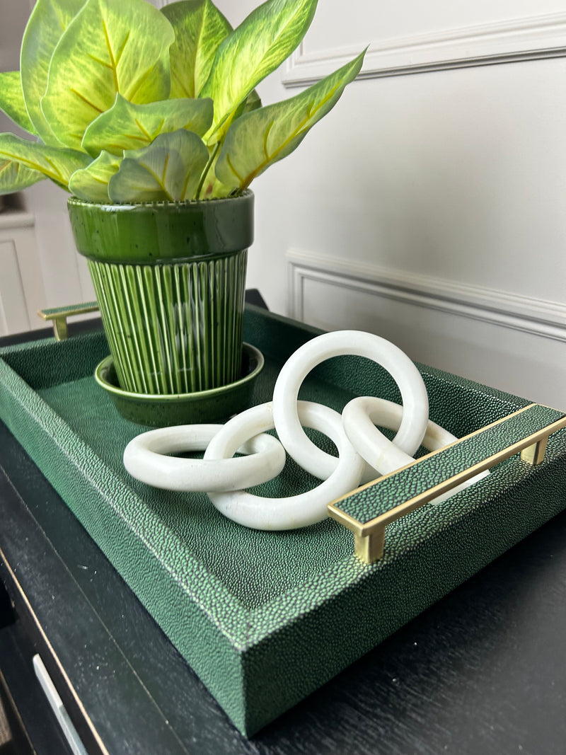 Green Faux Leather Litchi Tray With Handles