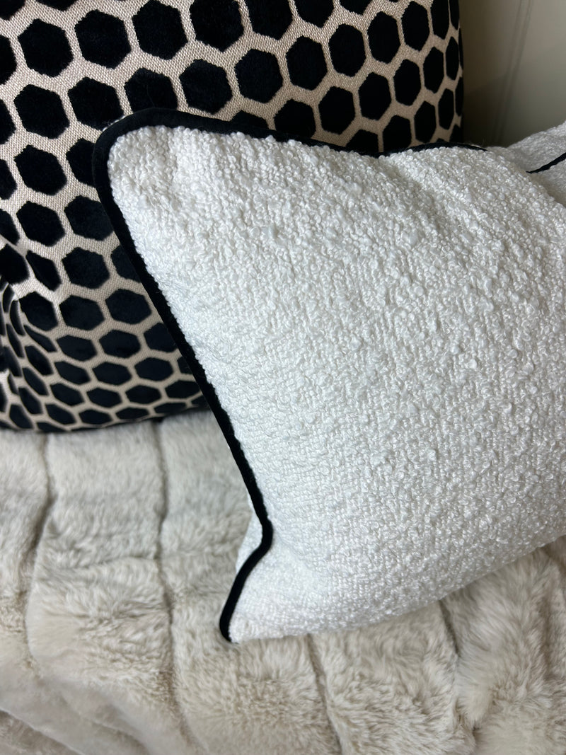 Luca white cream black Boucle Weave Rectangular Cushion 30cm x 40cm