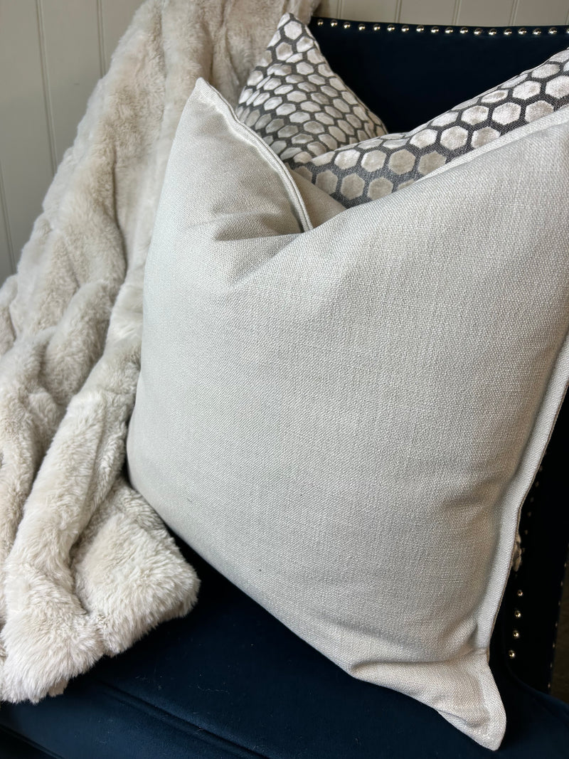 Heavy Linen Natural Mix Feather Filled luxe luxury cushion 45cm