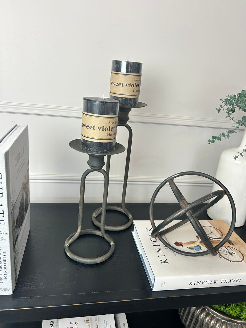 Set of Two Metal Black rustic Candlesticks