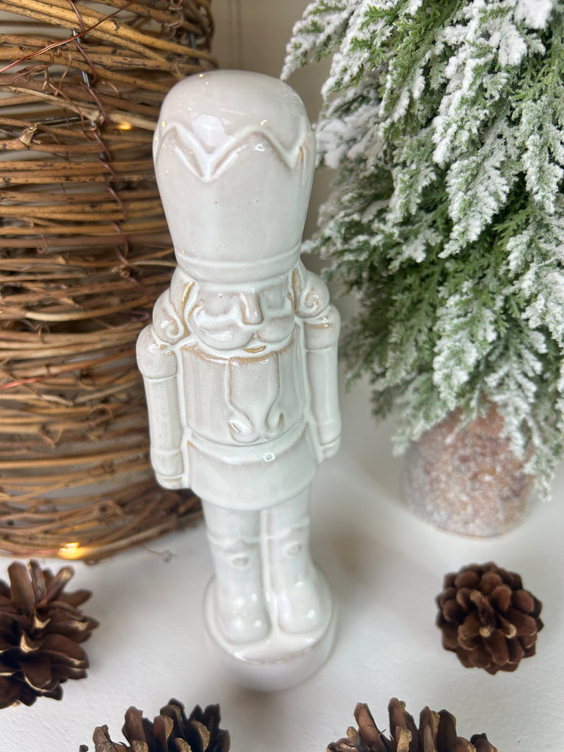 Rustic glaze White Ceramic Nutcracker Soldier 20cm