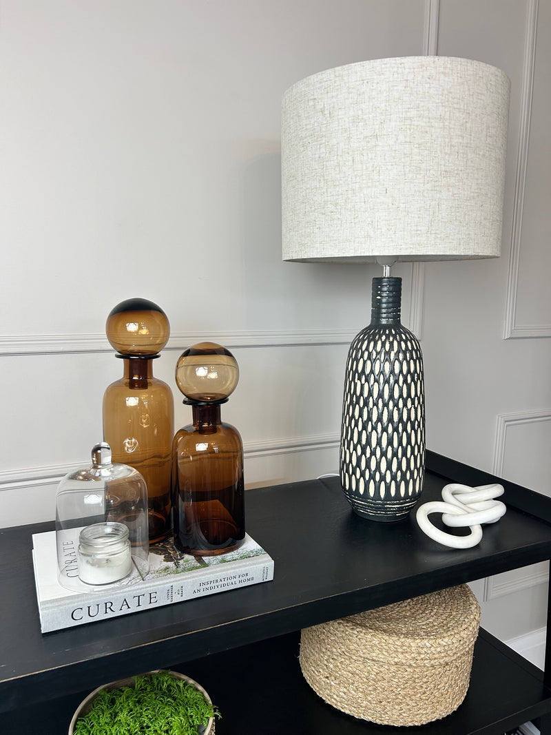 Black and White Ceramic Table Lamp with Linen Shade