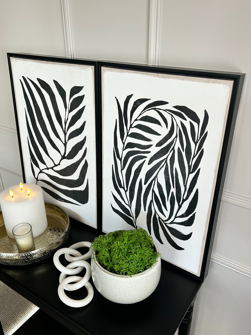 Set of two modern black and white leaf prints