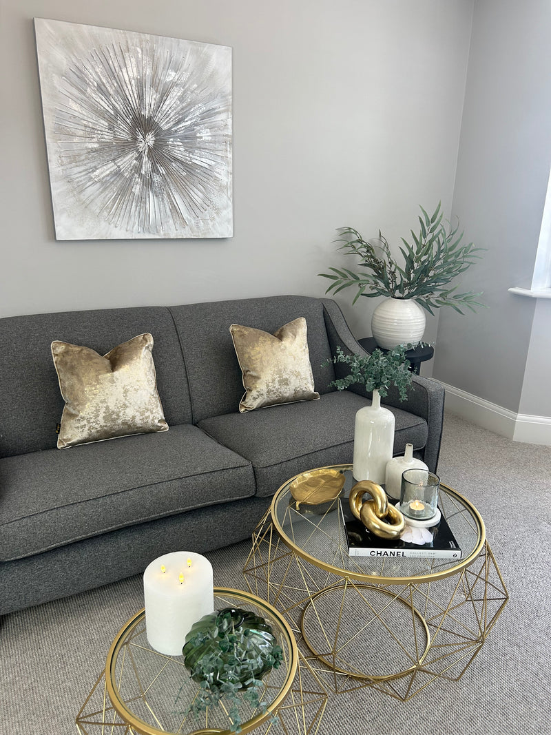 Silver and gold starburst dandelion canvas art 80x80