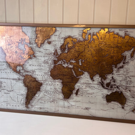 Vintage Style brass bronze Gold Framed Map