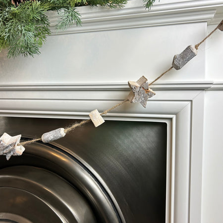 Long Rustic bark jute star garland 190cm