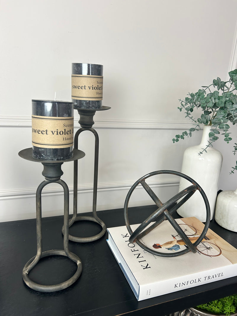 Set of Two Metal Black rustic Candlesticks