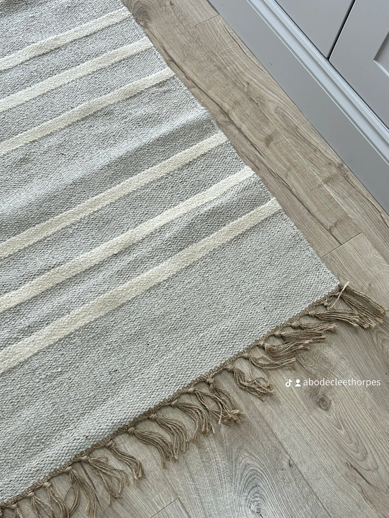 Recycled cotton stripe stone beige neutral rug runner door mat 60x90 and 70x130
