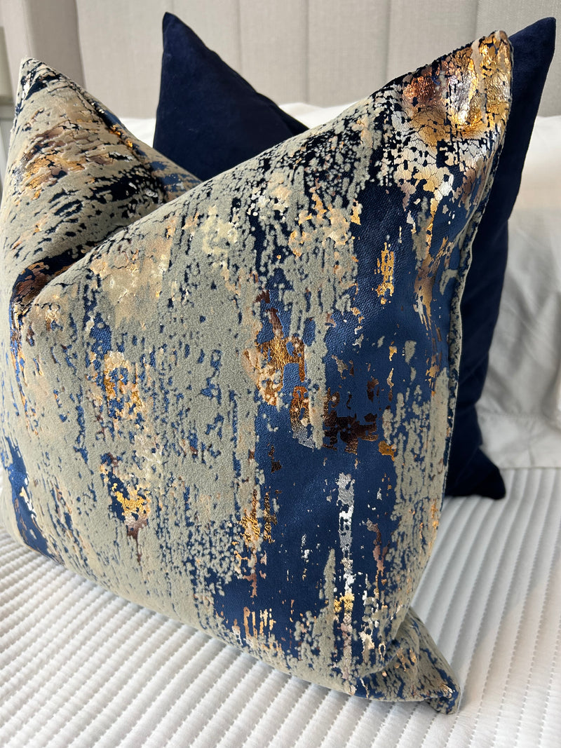 Torcello Navy bronze taupe Gold Feather luxury Cushion 43x43cm