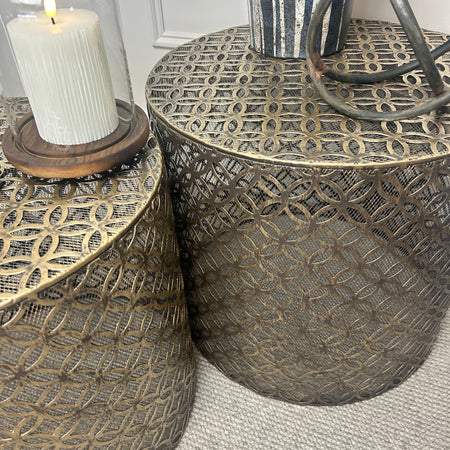 Gold metal brass cut out round side table 2 sizes