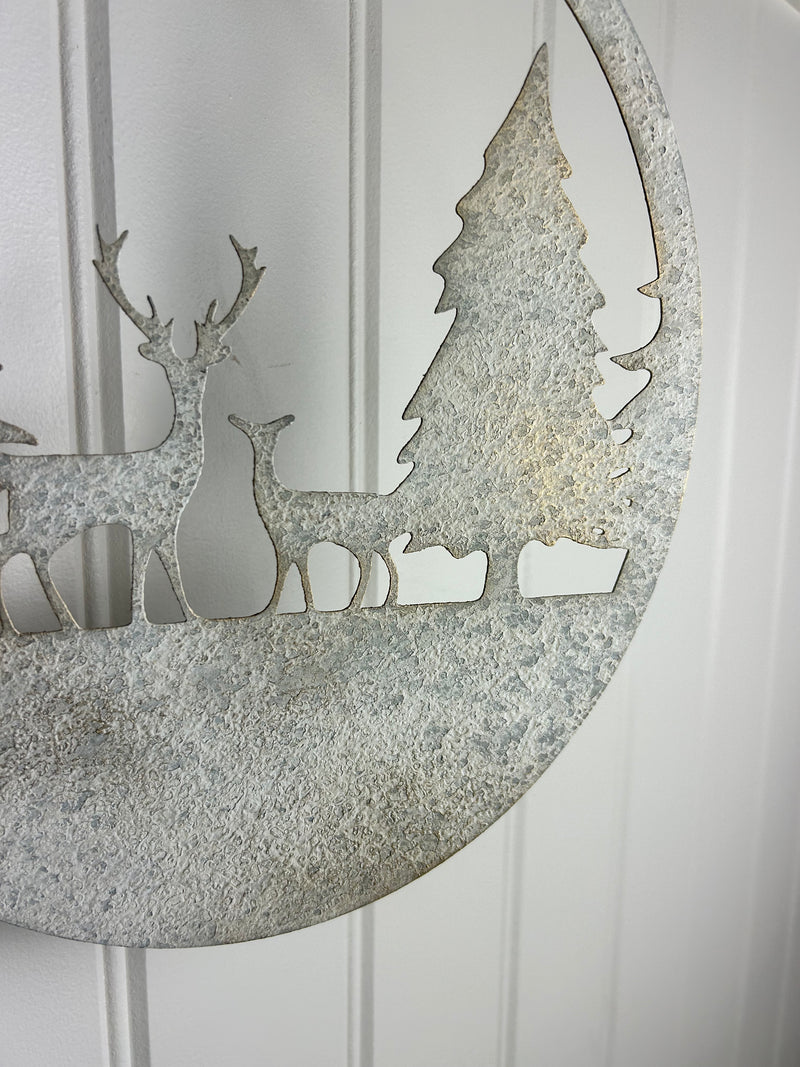 Rustic metal deer reindeer hanging scene 30cm