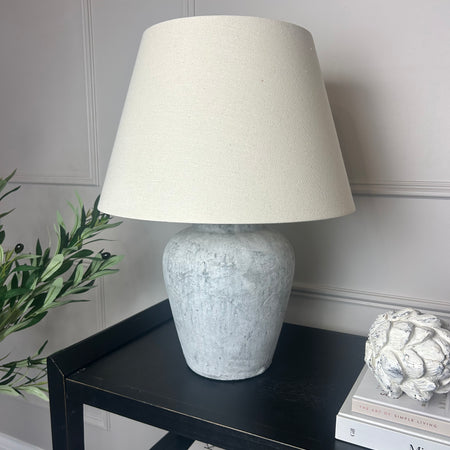 Darcy stone rustic lamp with linen shade