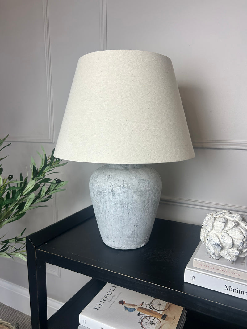 Darcy stone rustic lamp with linen shade
