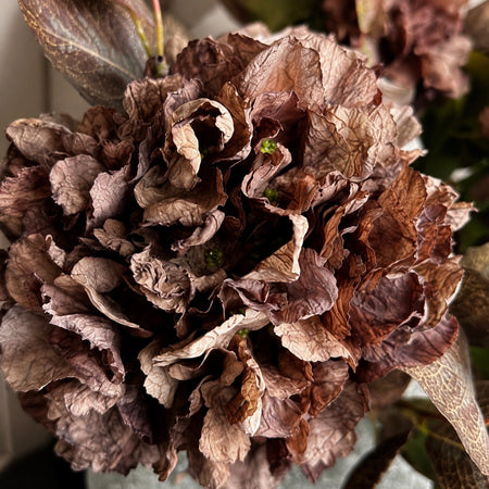Mocha mauve real feel ruffled hydrangea stem 52cm