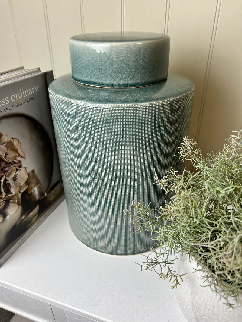 Large ceramic khaki grey lidded ginger jar