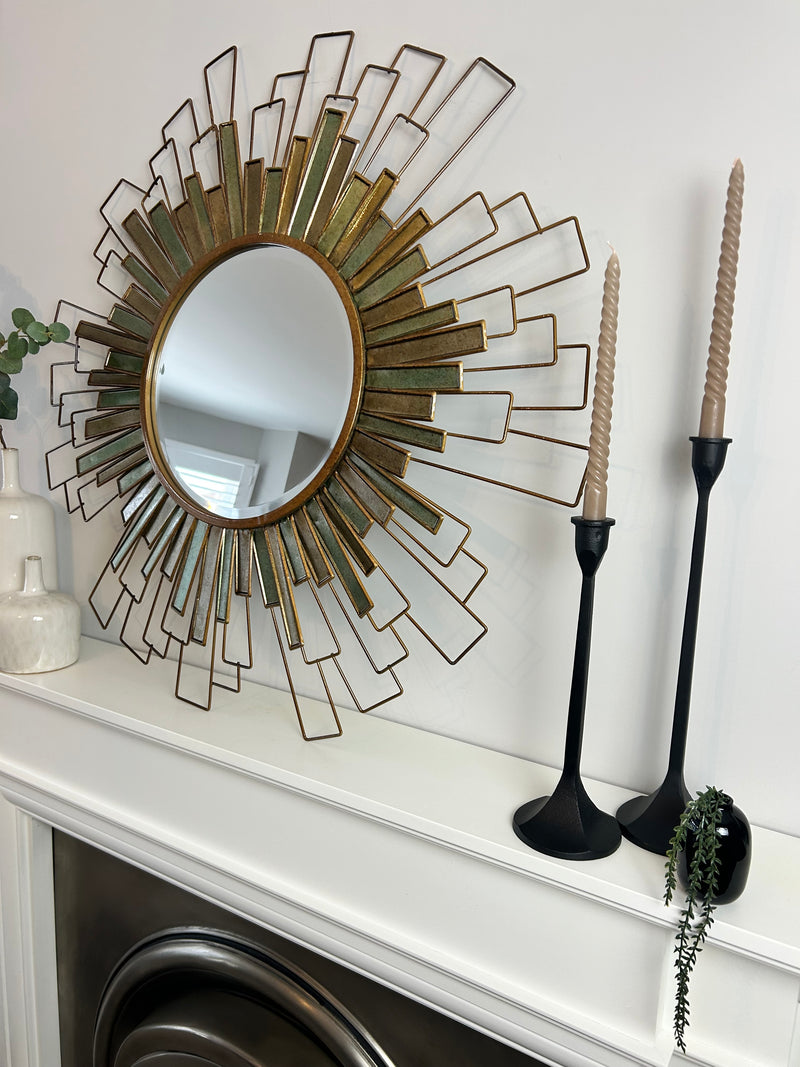 Starburst geo Metal and Green Pattern Mirror 90cm