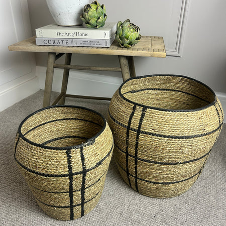 Plaid sea grass lined stripe grid baskets planters 2 sizes