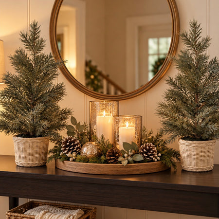 Tall pine tree in clay woven textured plant pot 49cm