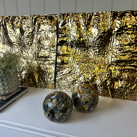 Gold textured panel wall art set of two