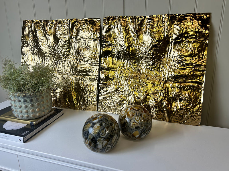 Gold textured panel wall art set of two