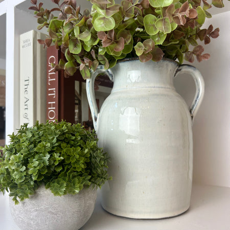 Glazed double handle urn tall vase